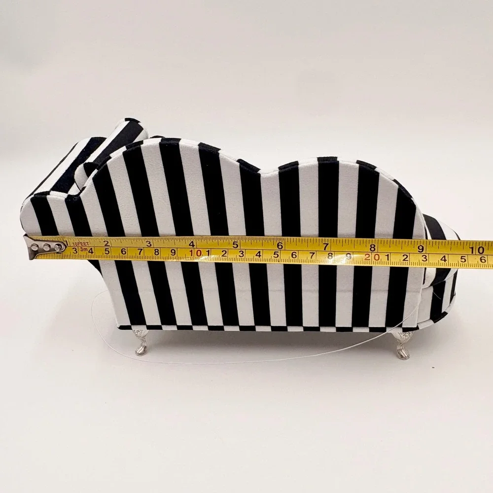 KOT Black White Striped Chaise Lounge Sofa Jewelry Box Mirror Ring Organizer